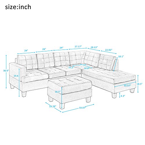 Merax Sectional Sofa Set with Chaise Lounge and Storage Ottoman, 3
