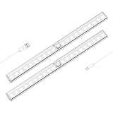 OxyLED Motion Sensor Closet Lights, Under-Cabinet Lightening, USB Rechargeable, Stick-on Cordless 20 LED Night Light Wardrobe Stairs Step Light Bar, Safe Lights W/Magnetic Strip, 2 Pack, T-02S