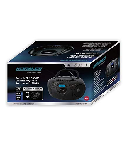 Portable CD Boombox Full Range w/ Top-Loading MP3 CD Player, Cassette Player and Recorder, AM/FM Radio, USB Input, Headphone & AUX Jack w/ Remote Control CD705CBK(Black) (Certified Refurbished) - Thumbnail 7