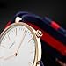 Men's Stainless Steel Classic Quartz Analog Business Wrist Watch with Thin Dial, Replaceable Red/Blue Striped Nylon Band