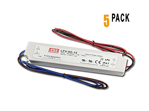 Mean Well USA LPV-60-12 Power Supply 5PACK; AC-DC; 12V@5A; 100-264VIn; Sealed; Panel Mount; LED Driver; LPV Series