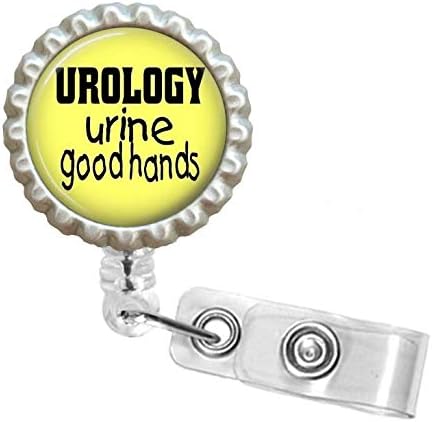 Urology Saying Bottle Cap Retractable Badge ID Holder Swivel Alligator Clip