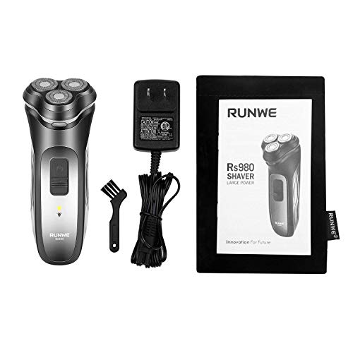 RUNWE Rs980 Electric Rotary Shaver Rechargeable Cordless Razor with Beard Trimmer for Men Wet and Dry Shaving