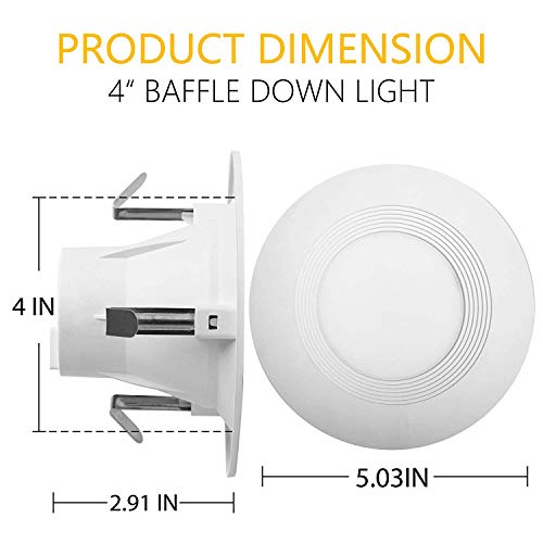 Bbounder Lighting 12 Pack 4 Inch LED Recessed Downlight, Baffle Trim, Dimmable, 9W=70W, 3000K Warm White, 650 LM, Damp Rated, Simple Retrofit Installation - UL + Energy Star No Flicker - Thumbnail 3