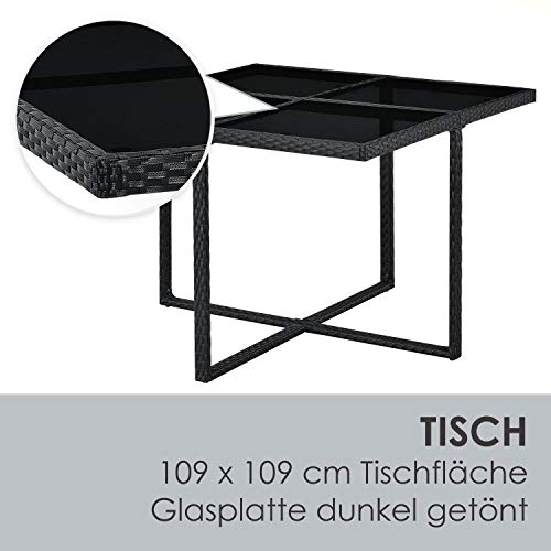 Juskys Polyrattan Sitzgruppe Baracoa L 9-teilig wetterfest, stapelbar - 4 Stühle, 4 Hocker, Tisch mit Glasplatte, Kissen - 8 Personen - Gartenmöbel Set für Garten, Terrasse – Bild 7