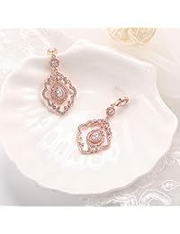 SWEETV Chandelier Wedding Earrings Rose Gold Bridal Earrings for Women Brides-Art Deco Drop Dangle Earrings