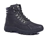 KINGSHOW Men's M0705 Water Proof Black Leather Rubber Sole Winter Snow Boots 13 M US