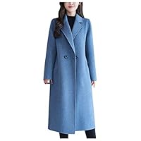 Womens Jacket Coat SOMESHINE Lapel Faux Wool Winter Warm Trench Long Parka Overcoat Outwear Tops Button Vintage Jacket Coat(Sky Blue,Medium)