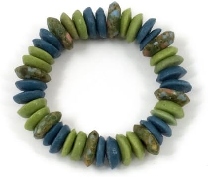 Recycled Glass Stretchy Elliptical Bracelet Green and Blue