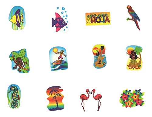 Tropical Glitter Tattoos ~ Tropical Adventure (12 Tattoos, 12 Styles; 1.5" Each)