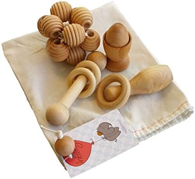 Intuitoys Montessori Inspired All Natural Wooden Baby Development and Discovery Set (Handmade in Usa)