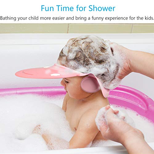 Baby Shower Cap KATOOM Shampoo Shower Cap Bathing Protector Wash Hair Shield Adjustable Visor Hat with Ear Protection for Toddler Kids Children (Pink)