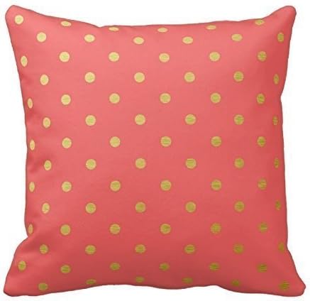 Gold Foil Polka Dots Modern Coral Pink Decorative Printed Polyester Throw Pillow Cover 18 x 18 Inches