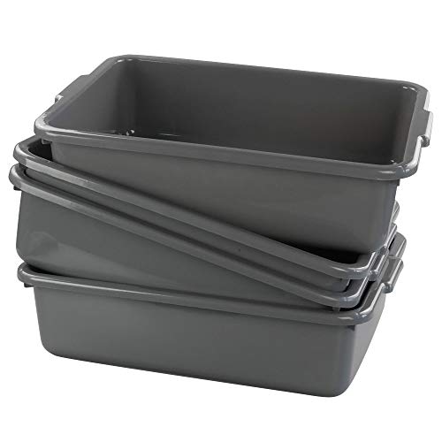 CadineUS Set of 4 Grey Plastic Tote Box, Commercial Bus Box Large, Plastic Dish Bin