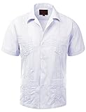 Zennyo Label Guayabera Men's Haband Cuban Wedding Short Sleeve Button-up Shirt-White-XL