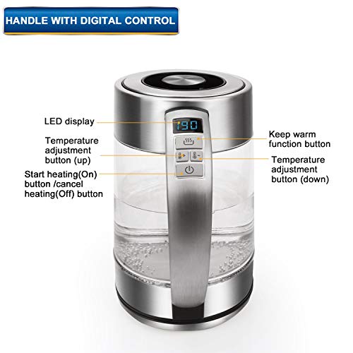 Vestaware Glass Electric Kettle,1.7L Electric Kettle-LED Display/Digital Variable Temperature Control/Keep-Warm Function, Hot Water Kettle with Auto Shut-Off and Boil-Dry Protection