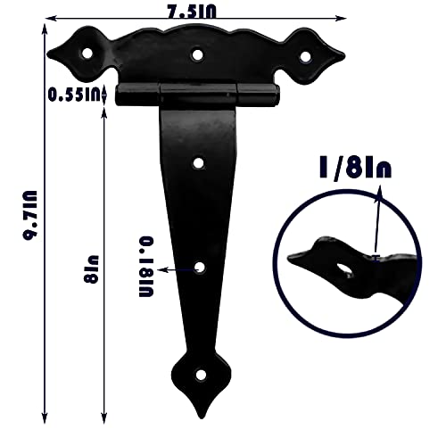 ELISNOW 4Pack Gate Hinges Heavy Duty, 8Inch Decorative Tee Hinge Black