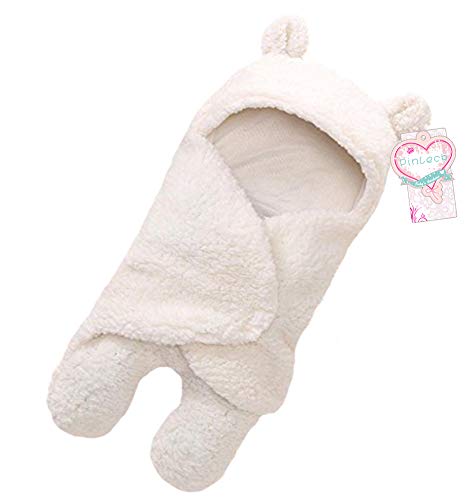 Newborn Baby Boy Girl Cute Cotton Plush Receiving Blanket Sleeping Wrap Swaddle (White, One Size)