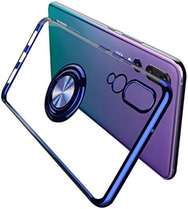 16Jessie Case Compatible with Huawei P30 Pro,Clear Slim Soft TPU Silicone Magnetic Car Transparent Cover with 360 Degree Ring for Huawei P30 Lite (Blue, Huawei P30 Lite)
