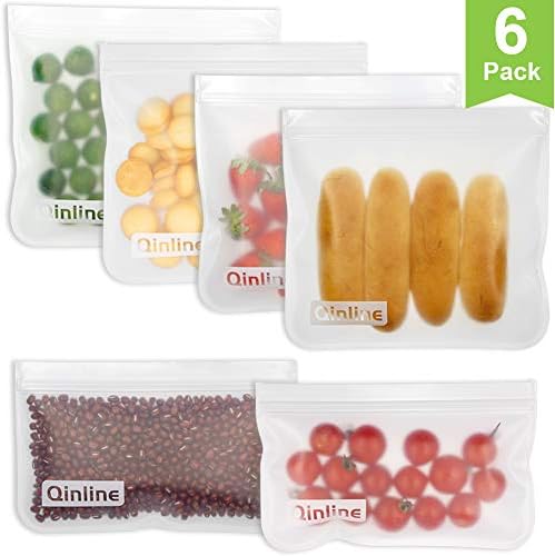 Reusable Storage Bags - 6 Pack Airtight Freezer Bags (4 Pack Reusable Sandwich Bags & 2 Reusable Snack Bags), BPA FREE Ziplock Lunch Bag for Food Travel Storage Home Organization