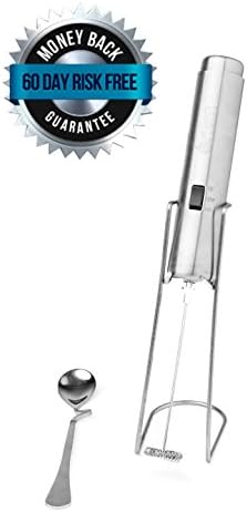 Arrbee's Espresso Milk Frother, Handheld Battery Operated Cappuccino Hot Chocolate Frother Wand Stainless Steel Stem Whisk- (Silver) FREE- Sterling Silver Coffee Spoon,Recipe Ebook &amp; Mixer Stand