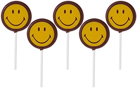 Smiley World Emoji Face Expressions Dairy Milk Chocolate Lollipops Sucker "Happy" Gourmet Holiday Valentines Day Gift Pack (5 Pk)
