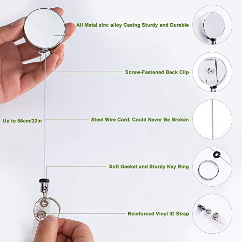 3 Pack Retractable Badge Holder Reel Clip and Vertical Horizontal Style Waterproof Clear ID Badge Holder with Key Ring, Steel Wire Cord, Metal Casing, Metal Clip Aisoso - Thumbnail 2