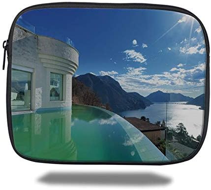 Tablet Bag for Ipad air 2/3/4/mini 9.7 inch，Travel Decor,Modern Penthouse with Infinity Pool Summer Holiday Themed Image,White and Light Blue,3D Print