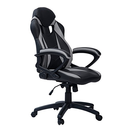 Merax Ergonomic Racing Style PU Leather Gaming Chair for Home and Office (Grey)