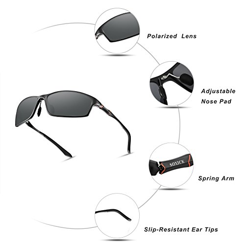 Soxick Polarized Sports Sunglasses For Men UV400 Metal Men's Fashion Retro Wayfarer Driving Sunglasses - Thumbnail 5