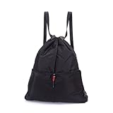 Yinjue Foldable Basic Drawstring Tote Cinch Sack Promotional Backpack for Women Men And Kids Shopping Gym Sports Black