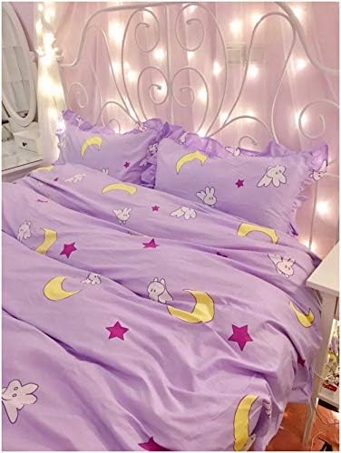 Peachy Baby Featuring Sailor Moon Bedding Sheet Set Queen Full Double Single 【Free Express Shipping】【100% Cotton】 Purple Cute Cartoon Animate Girly Duvet Cover 3/4 Pieces (Single)