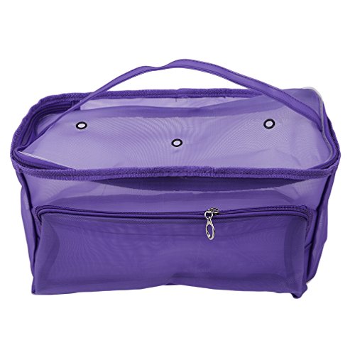 SOURBAN Knitting Bag Yarn Tote Organizer Case Storage Mesh with Zipper Closure Carrying Knitting Needles Crochet Hooks Sewing Accessories Holder,Purple