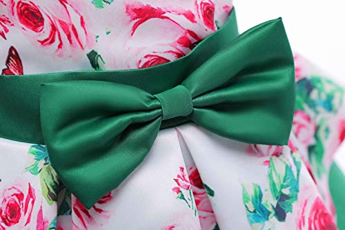 AYOMIS Litter Big Girl Dress Princess Gowns Bow Party Wedding Dresses(Flower-Green,3-4Y)