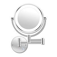 AmnoAmno 8.5" LED Double Sided Swivel Wall Mount Vanity mirror-10x Magnification,13.7" Extension,Touch Button Adjustable Light,Chromium,Shaving in Bedroom or Bathroom (8.5 Inch)