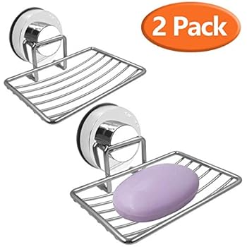 Soap Dish Holder, Stainless Steel Soap Basket with Strong Suction Cup Holder for Bathroom, Shower, Kitchen, Sinks, 2 Packs