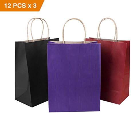 36 PACK Gift Bags 8x4.75x10.5 BagDream Shopping Bags,Party Bags,Cub, Paper Bags, Kraft Bags, Retail Bags, Purple Black Red Paper Bags with Handles (12pcs Each