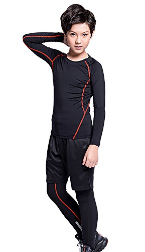 image for EU Boys Sports Compression Set Workout Leggings Tights Long Sleeve Qui