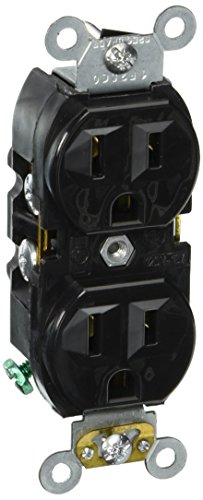 Leviton BR15-E 15-Amp, 125-Volt, Narrow Body Duplex Receptacle, Straight Blade, Commercial Grade, Self Grounding, Black