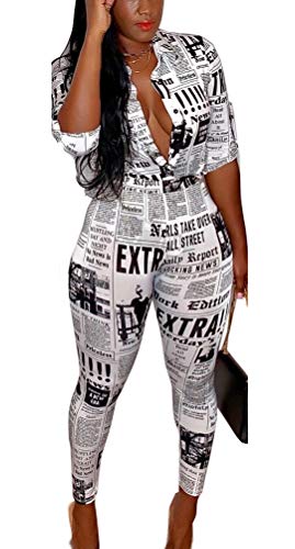 Lucuna Women 2 Piece Outfits V Neck Long Sleeves High Waist Letter Print Top and Bodycon Long Pants Set Jumpsuits Rompers