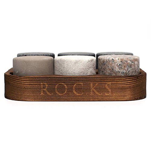 Whiskey Chilling Stones - Set of 6 Handcrafted Premium Granite Round Sipping Rocks - Hardwood Presentation & Storage Tray by R.O.C.K.S. - Image 5