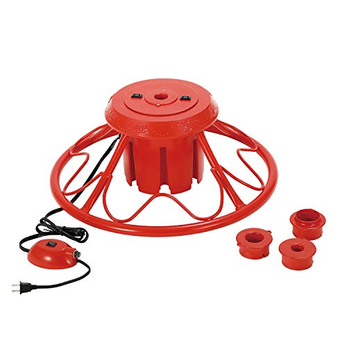 Home Heritage Rotating Christmas Tree Stand with Plug for Trees up to 9 Feet Tall, Red