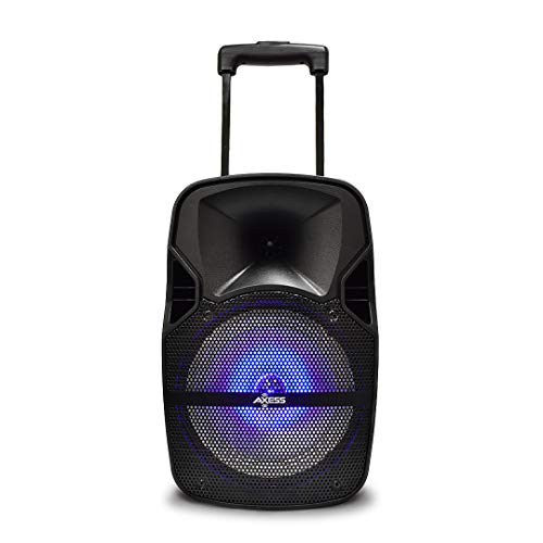 Axess PABT6017 Bluetooth PA 8″+1.5″ Loud Wireless Bluetooth Speaker, 3000 Watt, Disco Lights, USB/TF Card/Aux/FM/MIC Inputs, Bass-Treble Control, Remote, Rech. Battery + 9 Volt Adaptor & Wired Mic