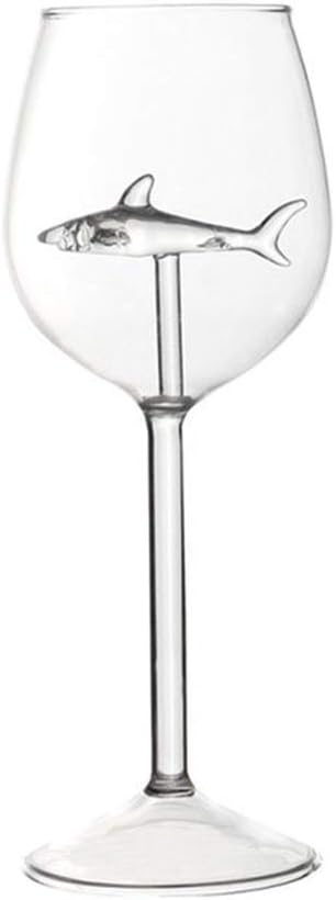 WENWING Creative Red Wine Glasses with Shark Inside Goblet Lead-free Crystal Clear