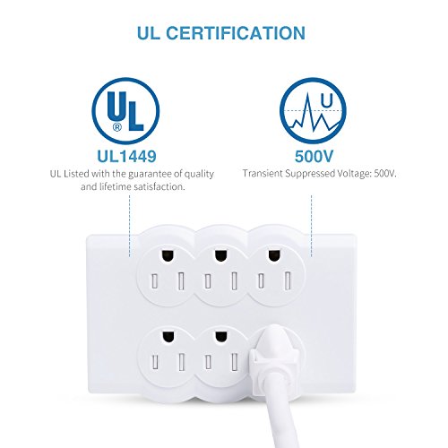 BULL Wall Mounted Electrical Outlet Surge Protector Power Strip White, Portable Mini Wall Tap Socket, UL Listed,200 Joules - Thumbnail 6