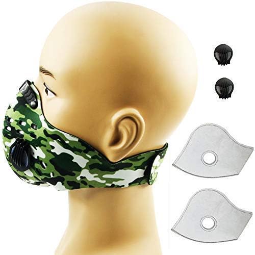 Activated Carbon Dustproof Dust Mask Filtration Exhaust Gas PM2.5 with 2 Valves 2 N99 Activated Carbon Filters for Running Cycling Outdoor Activities