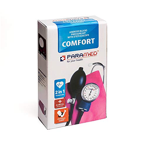 PARAMED Aneroid Sphygmomanometer with Stethoscope – Manual Blood Pressure Cuff with Universal Cuff 8.7-16.5" and D-Ring – Carrying Case in The kit – Pink