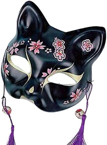 josietomy Halloween Fox Mask for Adults Kids,Japanese Style Half Mask with Tassel Cosplay Party Mask Masquerade Costume for Halloween Chritmas Festival