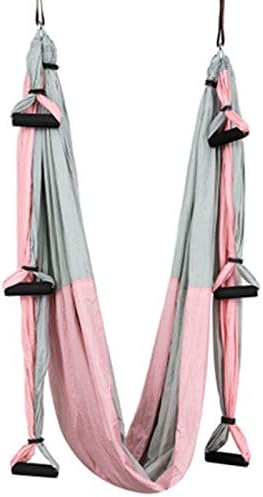 Dushing Aerial Yoga Hammock Set Antigravity Yoga Swing Ultra Strong for Air Yoga Inversion Hanging Exercises-Pink+Grey
