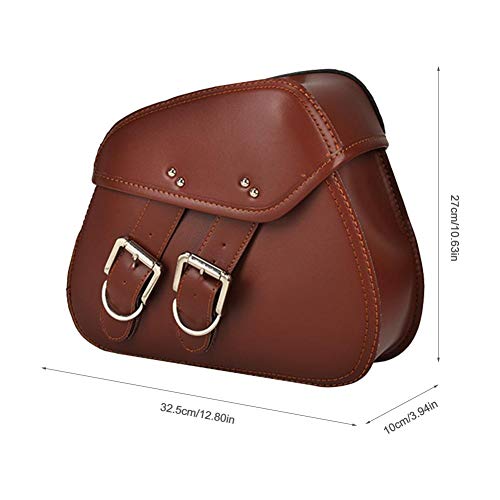 Fancystar 1 Pair Motorcycle Saddle Bags Pannier Bag Waterproof PU Leather Side Case for Harley Sportster Softail Honda Suzuki Yamaha Cruiser, Brown/Black - Thumbnail 2